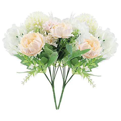 CYUaoao 2 Bunches Artificial Peony Silk Hydrangea White Seven-Headed Peonies Detachable Fake Peony Miscellaneous Flowers for Wedding Bridal Bouquet Party Home Garden Decoration Cover