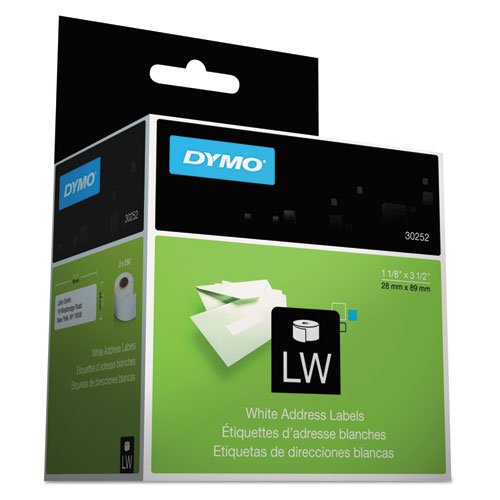 DYMO LabelWriter Self-Adhesive Address Labels, 1 1/8- by 3 1/2-inch, White, 8 Rolls of 350, 2800 Labels Total (30252)