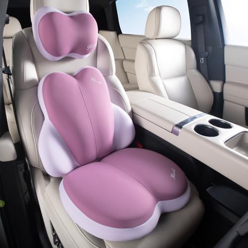 Image of FLORICH 3 PCS Seat Cushion for Carseat Lumbar Support Pillow Car Neck Headrest Pillows Ultrathick Memory Foam Seat Pads Pressure Relief Back Cushion for Office Chair(Purple)