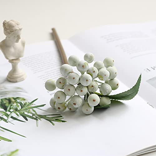 Firlar 10 Packs Artificial Berries Bouquets, Simulation Fruits Berries Branches Picks, Fake Silk California Berry Stems, Faux Spray Twigs Holly Flowers Bunches Diy Arrangement For Home Decor, White #TOP1