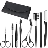 Eyebrow Shaping Grooming Kit Eyebrow Trimming Kit with Razor Eyebrows Scissors Eyebrows Brush for Women & Men (Black, 8Pcs/Set)