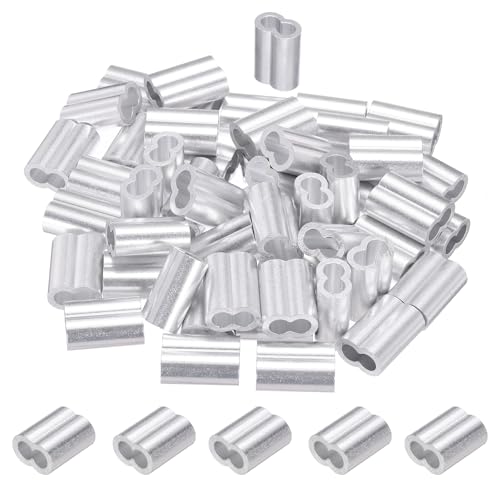 PATIKIL 5mm (3/16) Manicotti Fune Compressione in Alluminio, 50 Pezzi Manicotti per Cavi Anelli per Cavi Metallici Ghiera Crimpatrice per Montaggio Ringhiera, Tono Argento