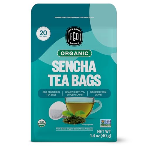 Image of FGO Organic Japanese Sencha Green Tea, 20 Count, Eco-Conscious Tea Bags, Resealable Bag, Packaging May Vary (Pack of 1)