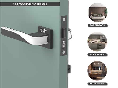 Image of GLOXY Full Brass Door Lock for Bathroom Door Lock, Balcony Mortise Keyless Handles Set with Brass Baby Latch for Store Room | White & Black Finish (2 Years of Warranty, Pack of 1)