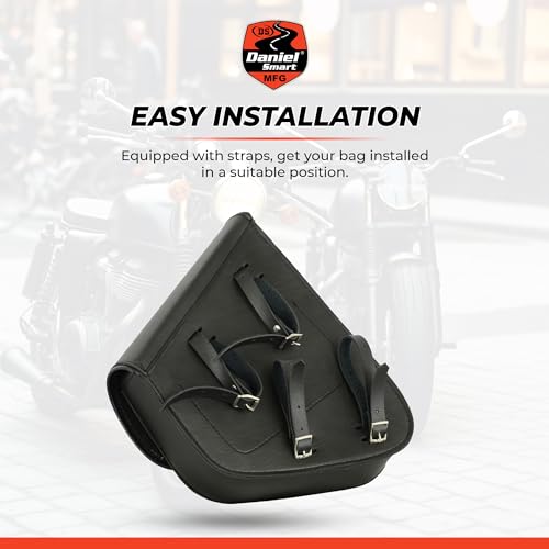 Bolsa de cuero para motocicleta Daniel Smart para brazo oscilante, color negro, bolsa lateral izquierda con cierre de hebilla para motocicleta miniatura 4