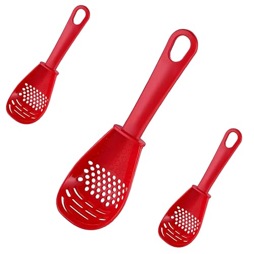 Cuchara de silicona 5 en 1, herramienta resistente al calor a 280 °C para freír sartenes y ollas, utensilios de cocina rojos sin arañazos (individuales), 3 unidades