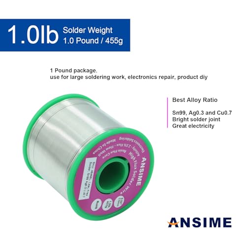 Image of Lead Free Solder Wire 0.5mm Fine Electronic Solder Wire 0.02inch, Tiny Leadfree Solder Wire 1 Pound, Thin Gauge Solder Wire, No Lead Rosin Flux Core flow Alloy Soldering Sn99 Ag0.3 Cu0.7
