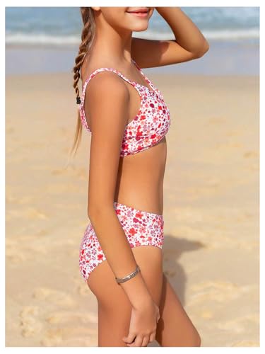 SHENHE Girl's Floral Swimsuits 2 Piece O Ring Spaghetti Strap Cute Bikini Set Bathing Suits4