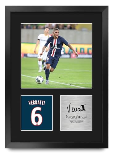 HWC Trading Marco Verratti PSG Regalos Impresos Imagen De Autógrafo Firmado Para Los Aficionados Al Fútbol Y Partidarios - A3 Retrato Enmarcado