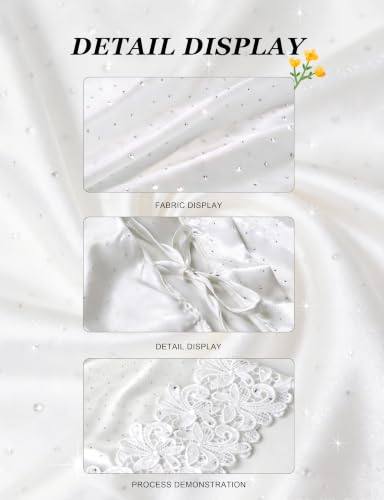 Image of EPLAZA Sparkly Rhinestone Bride Robe for Wedding Day Set Bridal Robe Lace Trim Silky Satin Kimono for Bridal Bachelor Party