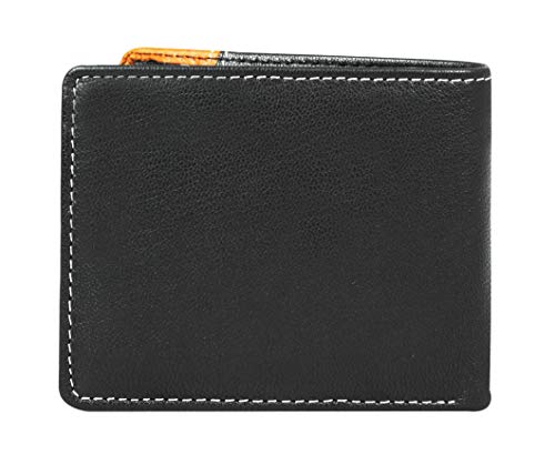 Image of Calfnero Men's Genuine Leather Wallet-Multiple Card Slots ID Window with Coin Pocket- Leather Wallet (Black-Cognac)