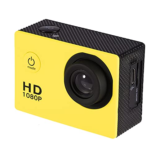 Mini Cámara Deportiva DV,Pantalla HD 1080P de 2 Pulgadas, Impermeable,Ciclismo Al Aire Libre,Deportes, Cámara de Acción DV, Videocámara, Soporte para Tarjeta 32G TF,Soporte para Bicicleta (Amarillo)
