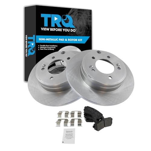 Image of TRQ Rear Brake Pad and Rotor Set Semi Metallic Rotors Compatible with 2015 Hyundai Sonata 2014-2016 Kia Cadenza