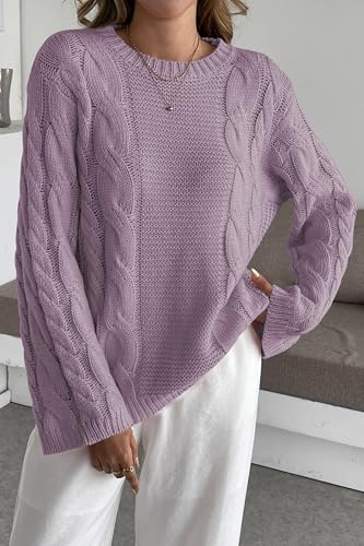 Image of Cakulo Womens Oversized Pullover Sweaters Bell Sleeve Chunky Cable Knit Sweater Crewneck Trendy Knitted Tops 2025
