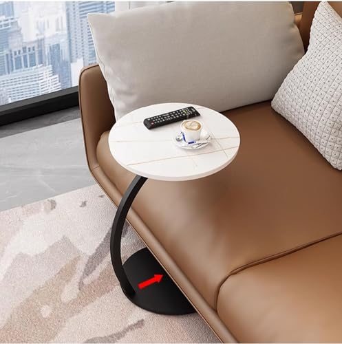 Lakiq LA944451 16'' W Stone Round Side Table C Shaped Modern End Table Snack Table Slide Under Small Space Sofa Coffee Table thumb #4