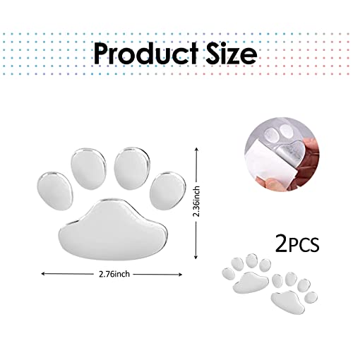 Cueclue 2 Pcs 3D Chrome Dog Paw Footprint Sticker, Auto Decoration Decal, Body Styling Decal, Car Anti-Scratch Sticker, Universal For Car Bumper Window Laptops Luggage (Silver) #TOP1