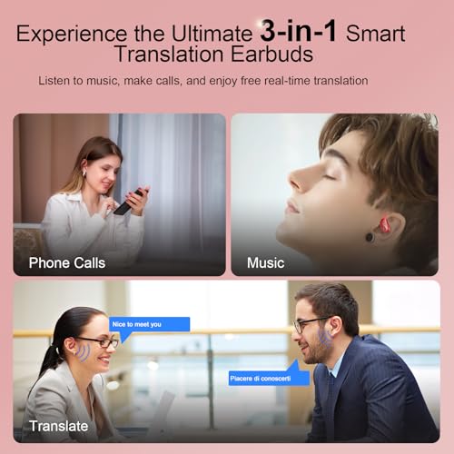 Image of AI Translation Earbuds Real Time, 164 Language Translator Earbud 3-in-1 Bluetooth 5.4 Translator Earbuds with 6 Translation Modes, 75H Translators Headphones with APP for Travel Business, Bright Red