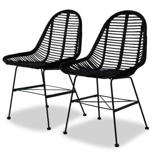 Owoxanthellate Juego de 2 sillas de comedor de estilo colonial de ratán negro, 49 x 56 x 84 cm, con patas de hierro forjado, ergonómicas y duraderas para comedor, cocina y salón