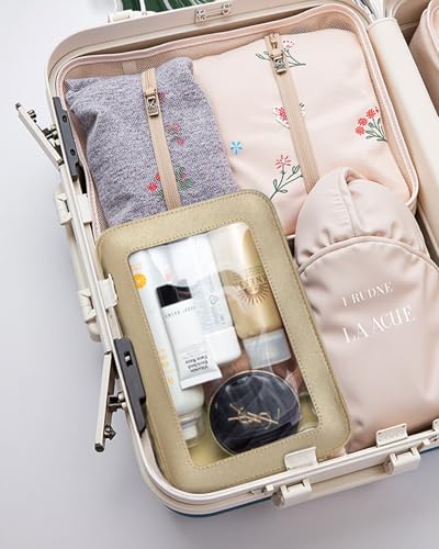 Image of LETGO Sunscreen Bag Clear Makeup Toiletry Pouch Beach Vacation Essentials for Women Teen Girls Trip Gifts Summer Pool Travel Must Have Accessories Waterproof StuffClear-Golden