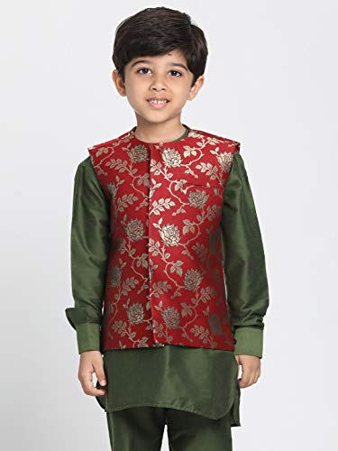 Image of JBN Creation Black Cotton Silk Blend Boys Nehru Modi Jacket