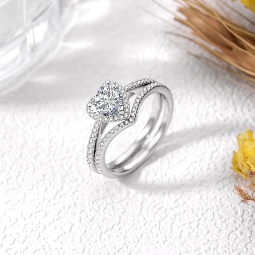 1-1/2 Carat(ctw) Heart-Cut Moissanite Engagement Rings Sets for Women,925 Sterling Silver Halo Wedding Rings Sets,Bridal Ring Sets for Anniversary Birthday3
