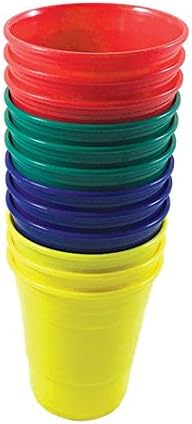Reusable Plastic Cup, Set Of 12, Red, Green, Blue, Yellow