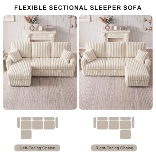 Image of KCGKCG 81 inch Sectional Sleeper Sofa Bed, Pull Out Couches for Living Room