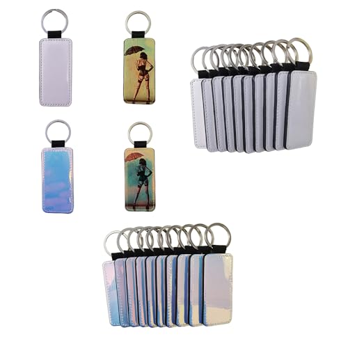 Yongkang 10 Pieces Sublimation Keychain (Blank leather + 7 Colors leather) Both Sides Can Be Sublimated DIY Craft (Rectangles)