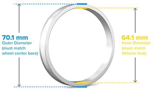 Image of Hubcentric Rings (Pack of 4) - 64.1mm ID to 70.1mm OD - Silver Aluminum Hubrings - Only Fits 64.1mm Vehicle Hub and 70.1mm Wheel Centerbore - Compatible with Honda Acura