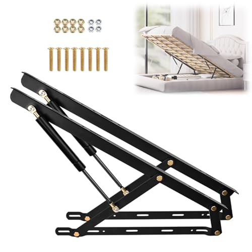 Hydraulisches Bettheber-Set, Gaskolbenheber-Mechanismus für Sofa und Kiste, platzsparende Betterhöhungen, verstellbare Bettlift-Hardware für Queen/Twin (Schwarz, 1500 mm)