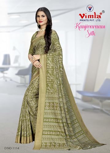 Image of Vimla Women's Kanjivaram Silk Uniform Saree and Unstitched Blouse Piece | Office School Uniform Saree For Women | Sari for Women