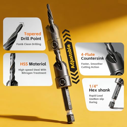 GRENPRO Countersink Drill Bit Set with Plug Cutters