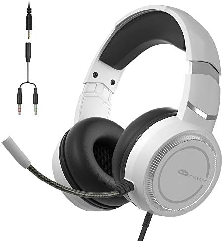 MageGee E6 Gaming Headset, Over-Ear Wired Gaming Headset with Microphone, Adjustable Headband, Quantity Management, 3.5mm Jack Gaming Headphone for PS4, PC, Xbox One, Smartphone (White)