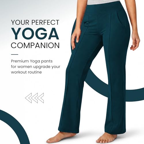 Image of NINQ Women High Waist Flare Pants Lite Regular | Smart Casual Korean Trouser for Office Wear, Gym, Sports, Travel & Daily Styling