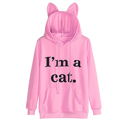 Preisvergleich Produktbild TOPKEAL Damen Sweatjacke Briefdruck Langarm Mantel Katzenohren Hoodies Pulli Sweatshirt Pullover Steppjacke Kapuzenpullover Lässig Outwear Coats mit Kordel Taschen (Rosa C, XL)