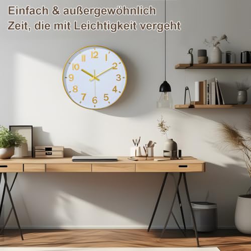 Image of Gold Wall Clocks Battery Operated, 12 Inch Non Ticking Digital Wall Clock, Silent Analog Clock for Bedroom Living Room Kitchen Office Gym Classroom, Large Number Clocks for Seniors Elderly