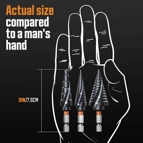 3PCS Premium HSS & Cobalt Spiral Step Drill Bit Sets (1/4"-7/8"), TiAlN Coated for Superior Durability, Cone Drill Bit for Sheet Metal, Stainless Steel, Aluminum, Wood, Plastic and DIY Projects