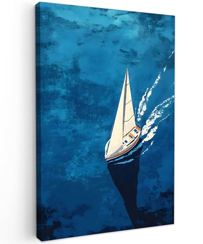 MuchoWow© Impression sur Toile Peinture 20x30 cm Tableau Mural Decoration Salon Reproductions de Tableaux Murale Moderne Voilier - Eau - Abstrait - Ombre