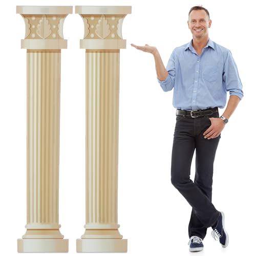 DoubleFill 2 Pcs 6 Feet Greek Party Decorations Roman Pillar Column Cardboard Cutout Stand up Greek Column Life Size Photo Props Party Back Drops for Birthday Medieval Renaissance Ancient Party
