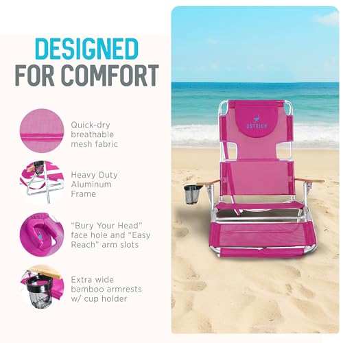 Image of Ostrich the Original 3N1 Reclining Lounge Chair, Relaxing Beach Seat, Pink