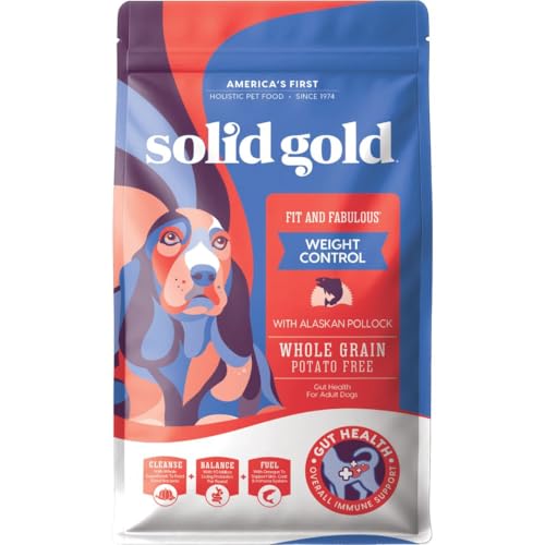 Solid Gold Healthy Weight Management Dry Dog Food for Adult & Senior Dogs - With Pollock, Whole Grain & Probiotics for Gut Health & Digestion Support - Dry Dog Food for Weight Management Support – 4LB