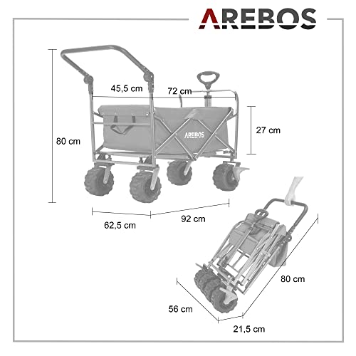 Arebos Bollerwagen faltbar | Transportkarre | Gerätewagen | Handwagen | Faltwagen | inkl. 2 Netztaschen | mit Vorderrad-Bremsen & Teleskopstange | klappbar | bis 100 kg Tragkraft | Grau – Bild 8