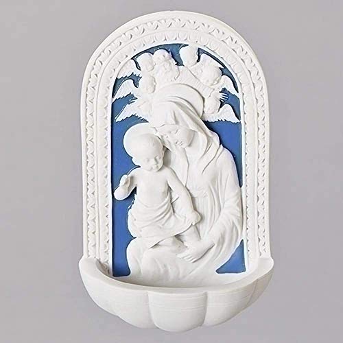 Della Robbia Madonna and Child Holy Blue and White Water Fountain by Roman, Inc.
