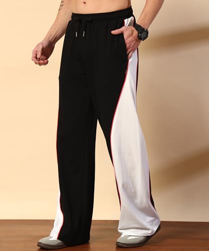 Image of POCKMAN Men Black & White Curve Pipping Wide Leg Comfort Joggers