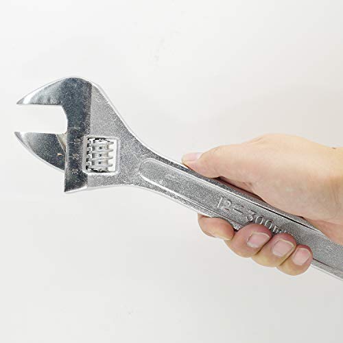 Image of Dr.Luck 12 Inch Sliver Adjustable Wrench, Drop Forged Steel Heat Treated Chrome-plated, Garage DIY Tool