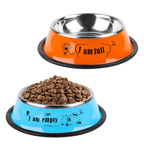 Hundenapf,2 Stück Edelstahl-Haustiernäpfe, Dog Bowl Mit Rutschfesten Fressnapf Hund Für Katzen Oder Kleine Mittlere Hunde Hundeschüssel 400ML