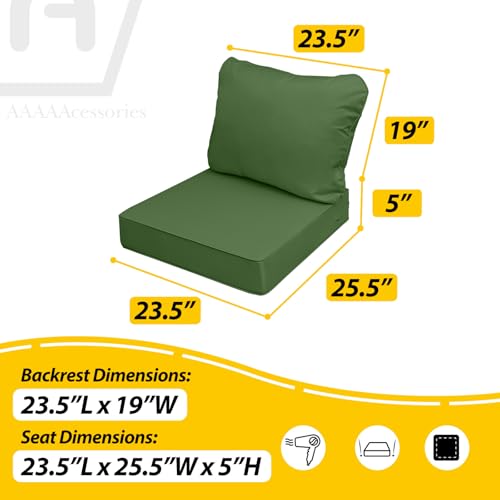 Image of AAAAAcessories Outdoor Deep Seat Cushions, Waterproof, Fade-Resistant Patio Furniture Replacement Cushions, 23.5 inch x 25.5 inch x 5 inch + 23.5 inch x 19 inch, Set of 4, Dark Moss Green