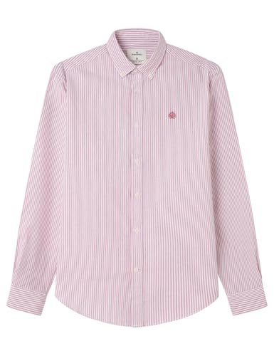 Springfield Oxford Clásico De Rayas con Bordado De Árboles, Rojo, XL