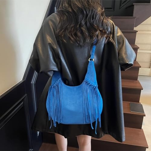 Image of Women Vintage Suede Fringe Hobo Bag Tote Shoulder Bag Crossbody Bag and Hippie Western Cowgirl Purse Shoulder Bag