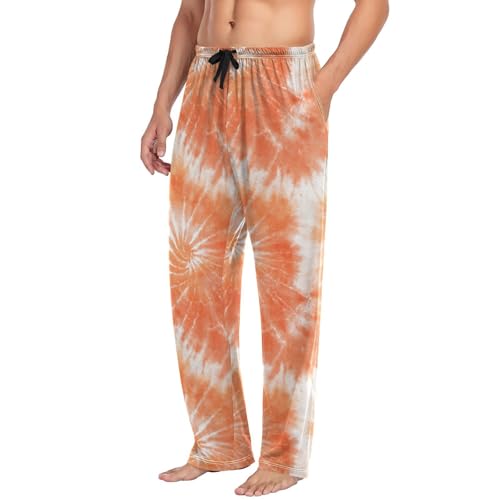Vdsrup Men's Pajama Pants Orange Tie Dye Pajama Pants for Men PJs Bottoms Drawstring Pockets Sleep Lounge Pants S4
